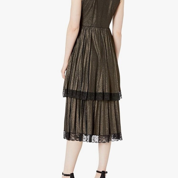 Taylor Dresses Women's Cap Sleeve Gold Liquid Pleated Midi Dress, 8 - Picture 2 of 6